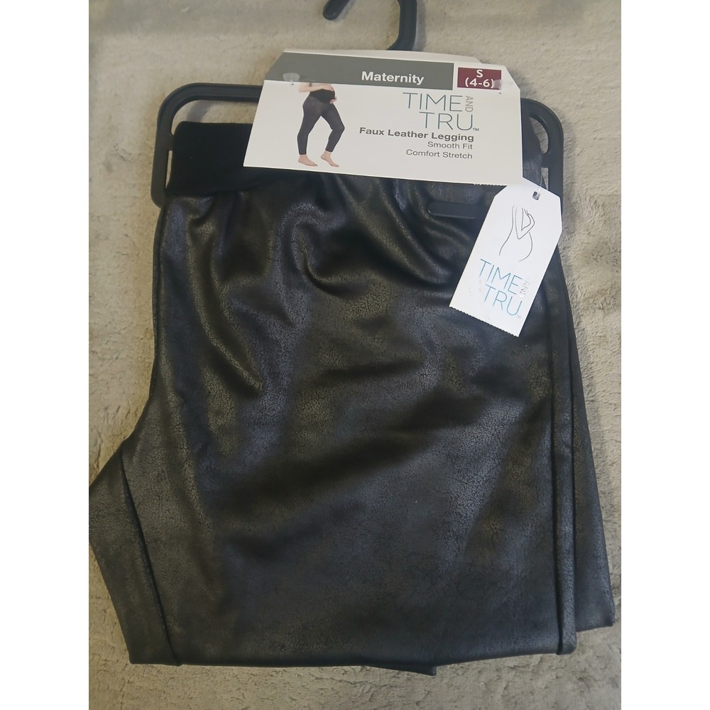 Time And Tru‎ Maternity Leggings Women's Size Small 4 / 6 Black Faux Leather
